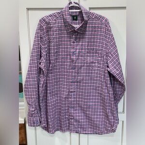 ROBERT TALBOTT Classic Fit Pink Blue Plaid XL Shirt Large 100% Cotton